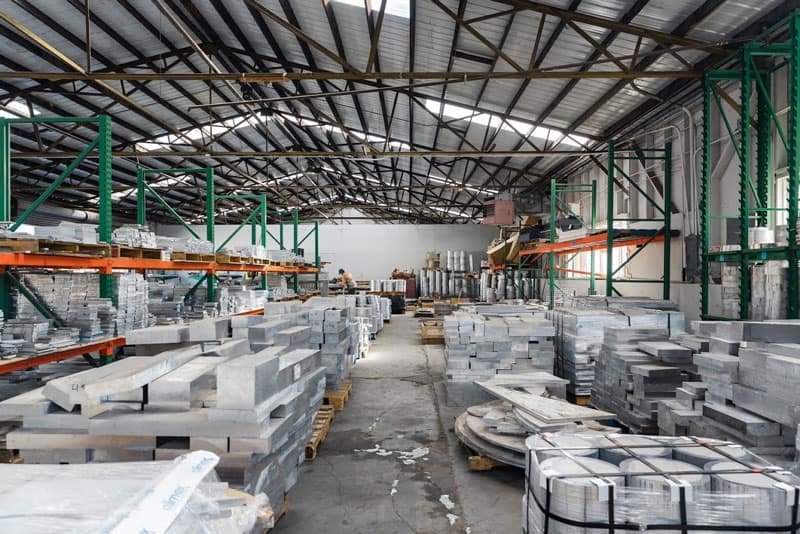 Warehouse with an extensive inventory of various aluminum grades