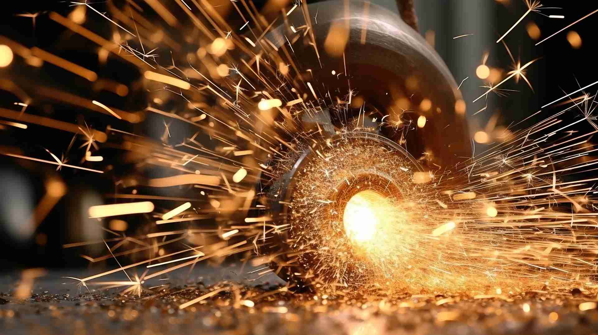 sparks flying while grinding and finishing metal