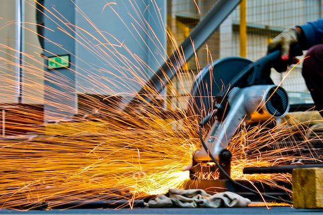 welding machine in action